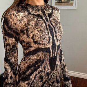NWT Yigal Azrouel Clouded Leopard Scuba Dress, Long Sleeve, Body-Con, Size 6
